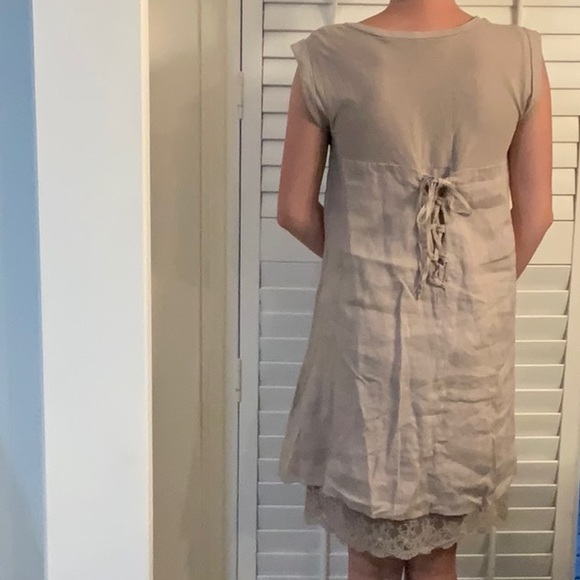 Carina Ricci Size S Made in Italy 100% Linen Blend Dress with Lace - Beige. - Picture 3 of 8